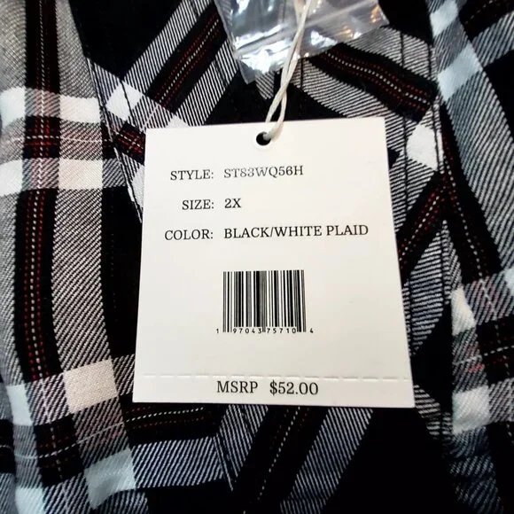 Zac & Rachel Womens Size 2X Black/White Plaid V-Neck Tie-Front Blouse 100% Rayon - Picture 5 of 12